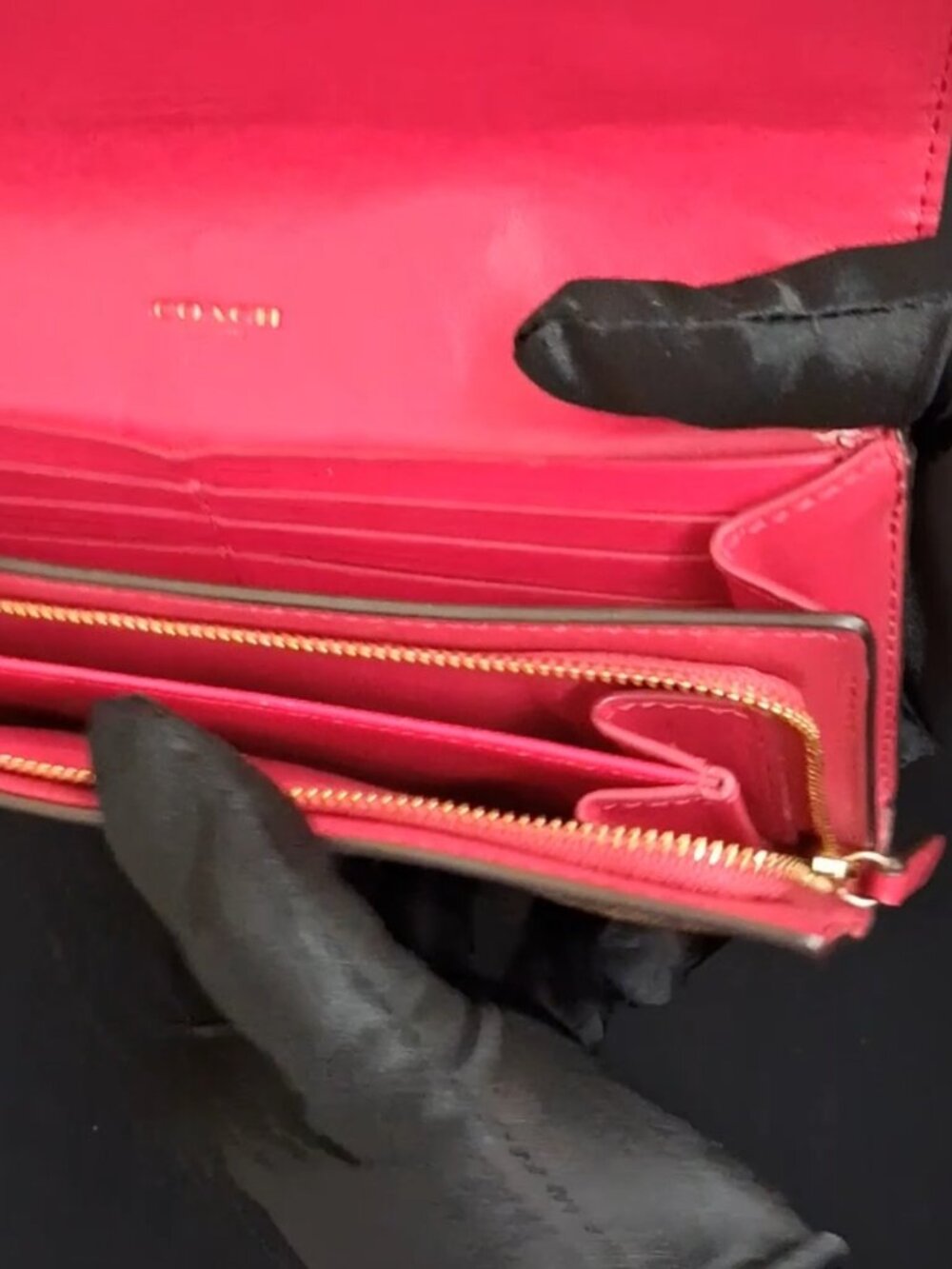 COACH Signature Canvas Pink Leather Flap Continental Wallet - Picture 12 of 14